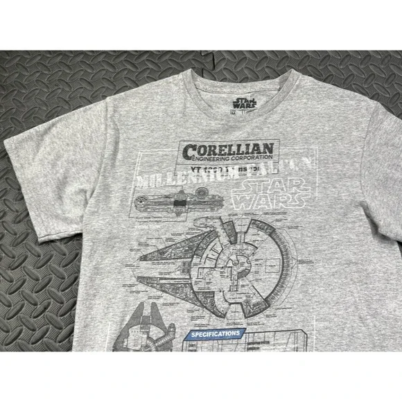 Star Wars Shirt Adult Medium Gray Millennium Falcon Film Casual Men's - Picture 3 of 12